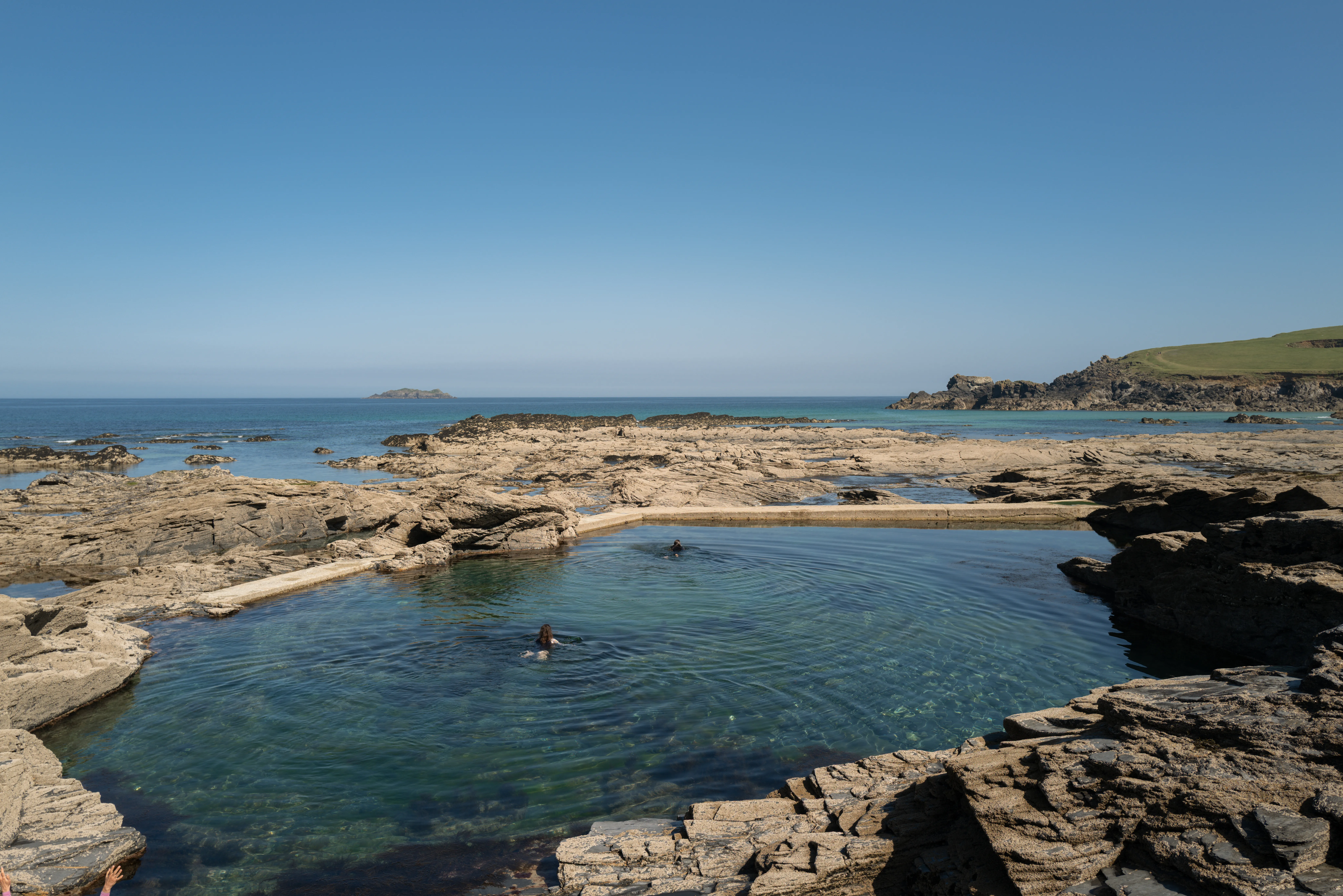 The Cornwall coastline at the horizon
